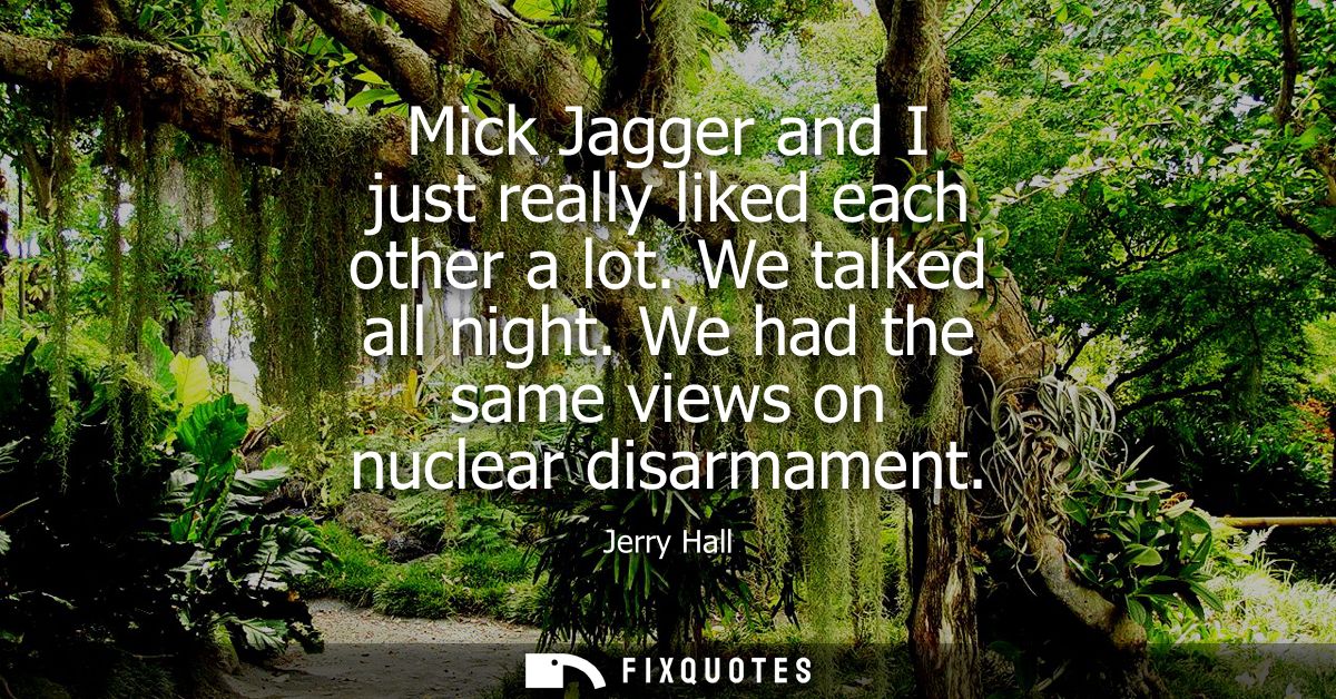 Mick Jagger and I just really liked each other a lot. We talked all night. We had the same views on nuclear disarmament