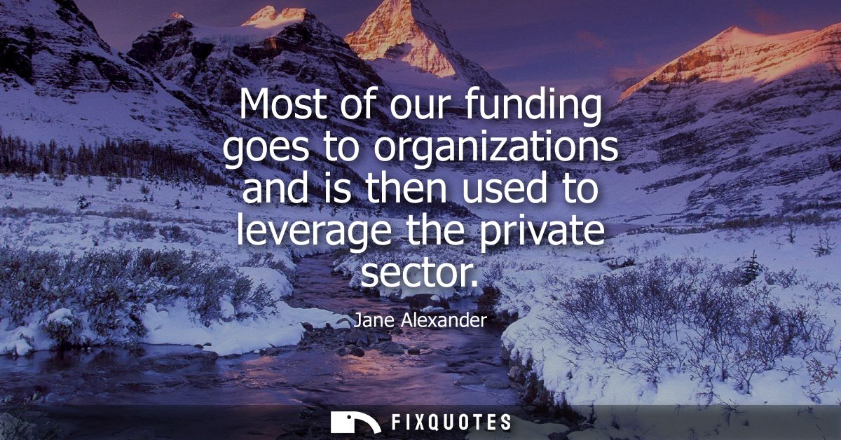 Most of our funding goes to organizations and is then used to leverage the private sector