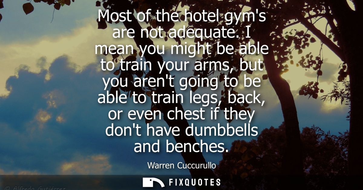 Most of the hotel gyms are not adequate. I mean you might be able to train your arms, but you arent going to be able to 