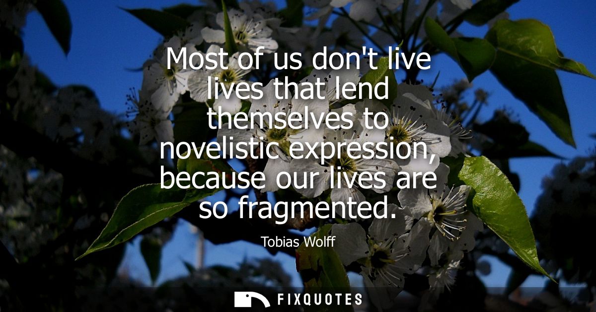 Most of us dont live lives that lend themselves to novelistic expression, because our lives are so fragmented