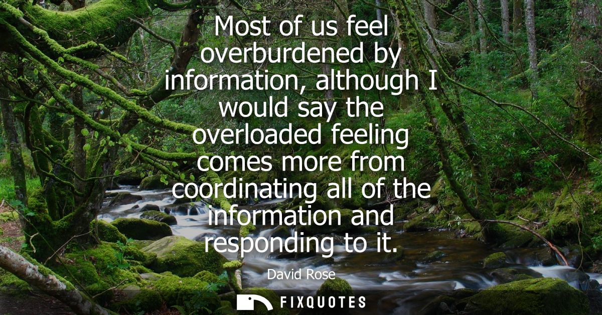 Most of us feel overburdened by information, although I would say the overloaded feeling comes more from coordinating al