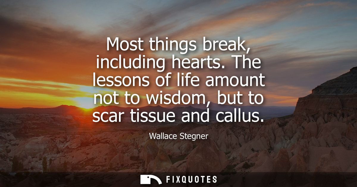 Most things break, including hearts. The lessons of life amount not to wisdom, but to scar tissue and callus