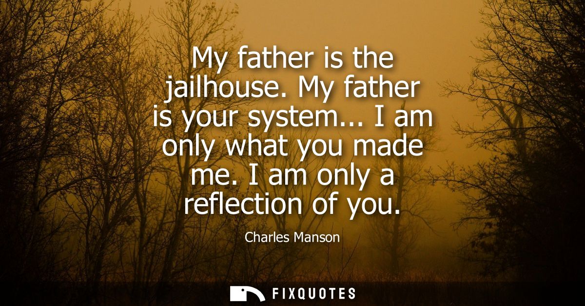My father is the jailhouse. My father is your system... I am only what you made me. I am only a reflection of you