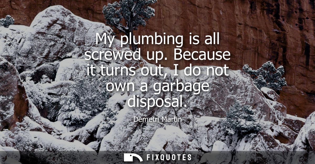 My plumbing is all screwed up. Because it turns out, I do not own a garbage disposal