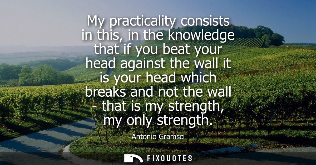 My practicality consists in this, in the knowledge that if you beat your head against the wall it is your head which bre