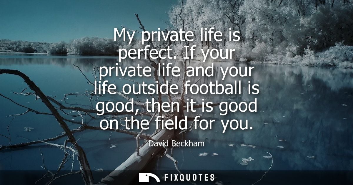 My private life is perfect. If your private life and your life outside football is good, then it is good on the field fo