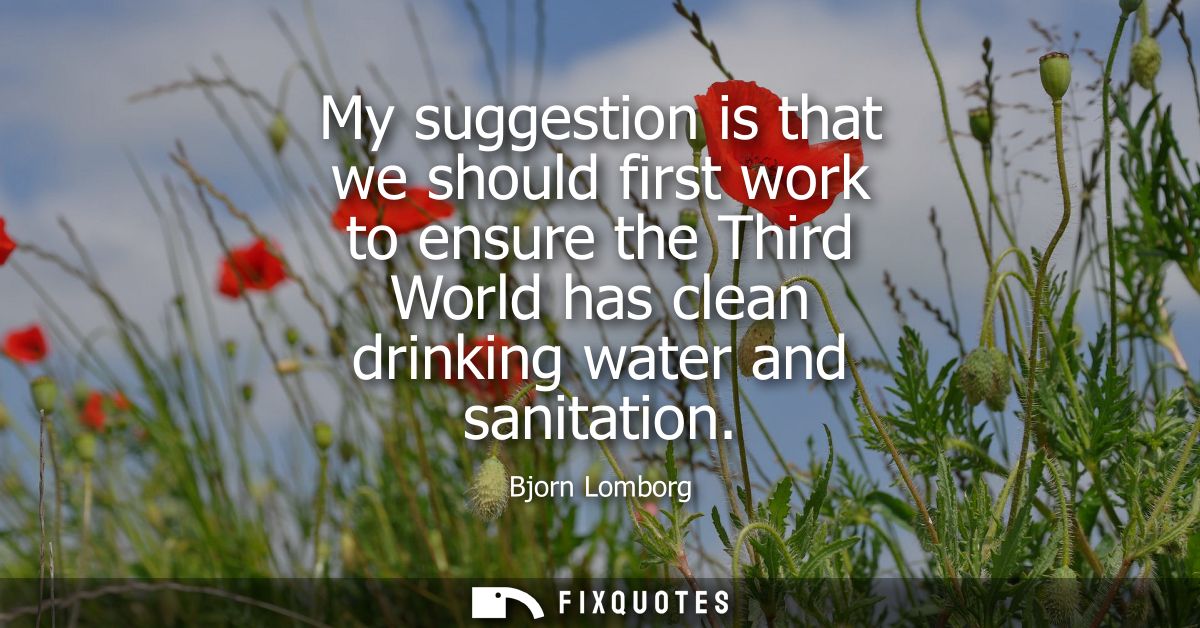 My suggestion is that we should first work to ensure the Third World has clean drinking water and sanitation