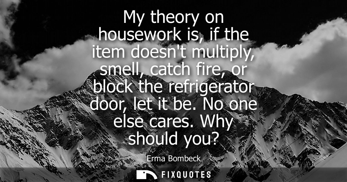 My theory on housework is, if the item doesnt multiply, smell, catch fire, or block the refrigerator door, let it be. No