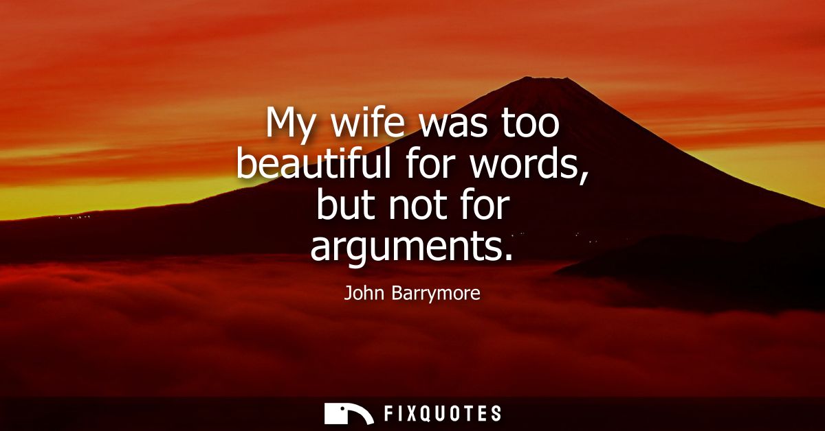 My wife was too beautiful for words, but not for arguments