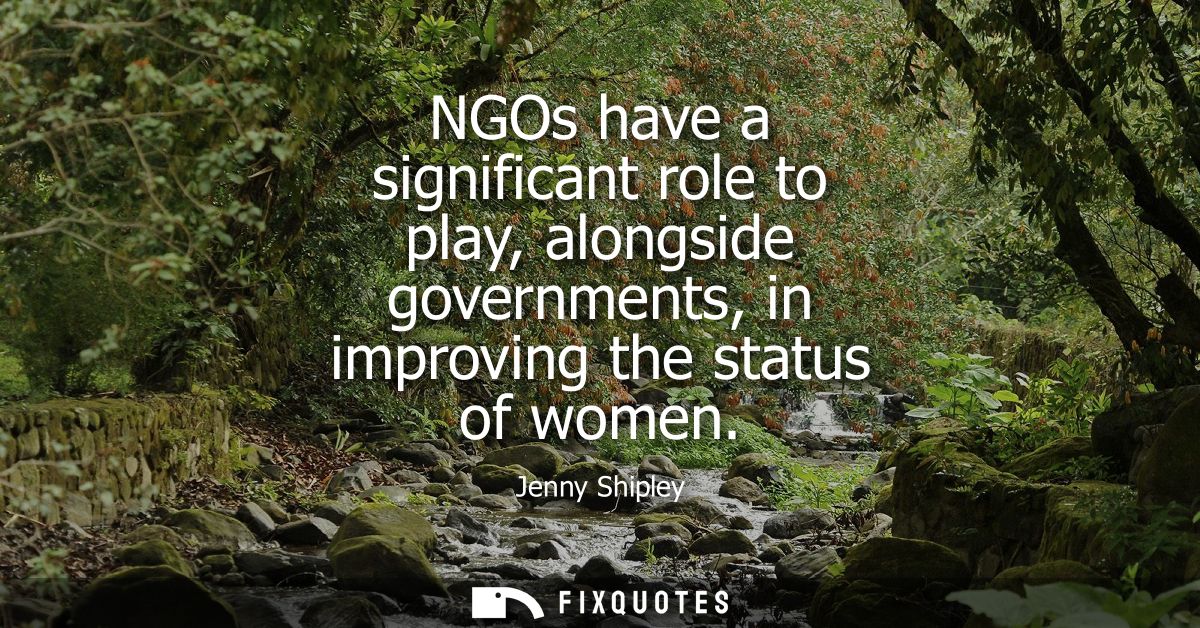 NGOs have a significant role to play, alongside governments, in improving the status of women