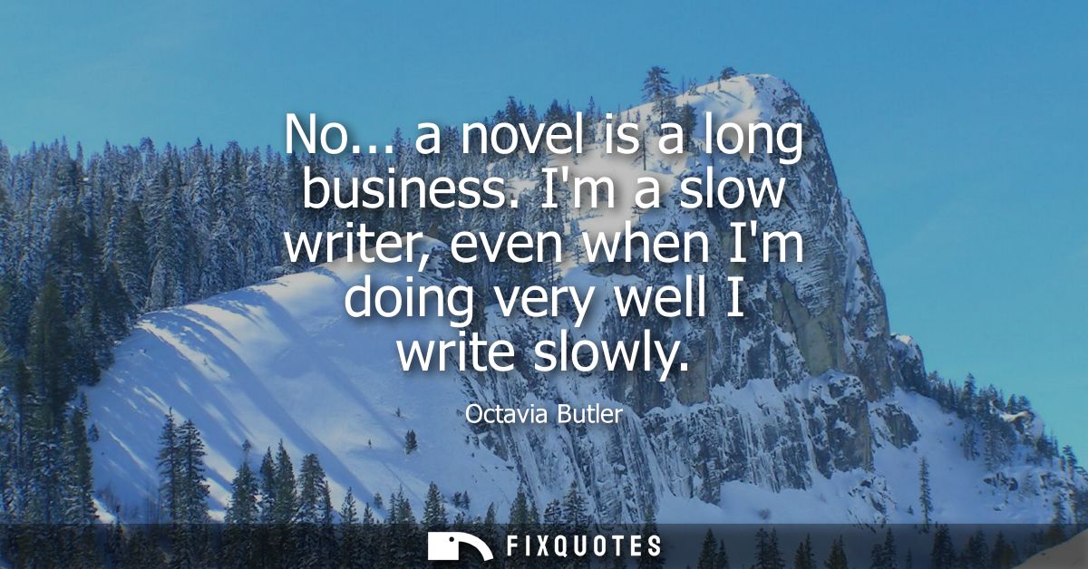 No... a novel is a long business. Im a slow writer, even when Im doing very well I write slowly