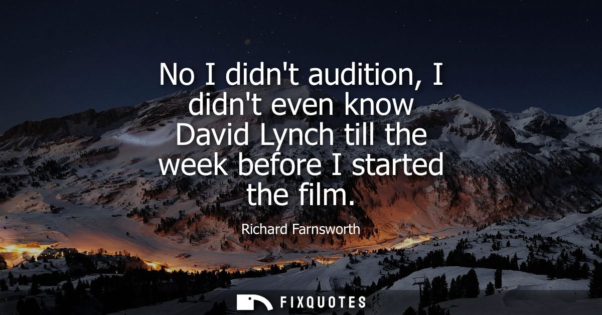 No I didnt audition, I didnt even know David Lynch till the week before I started the film