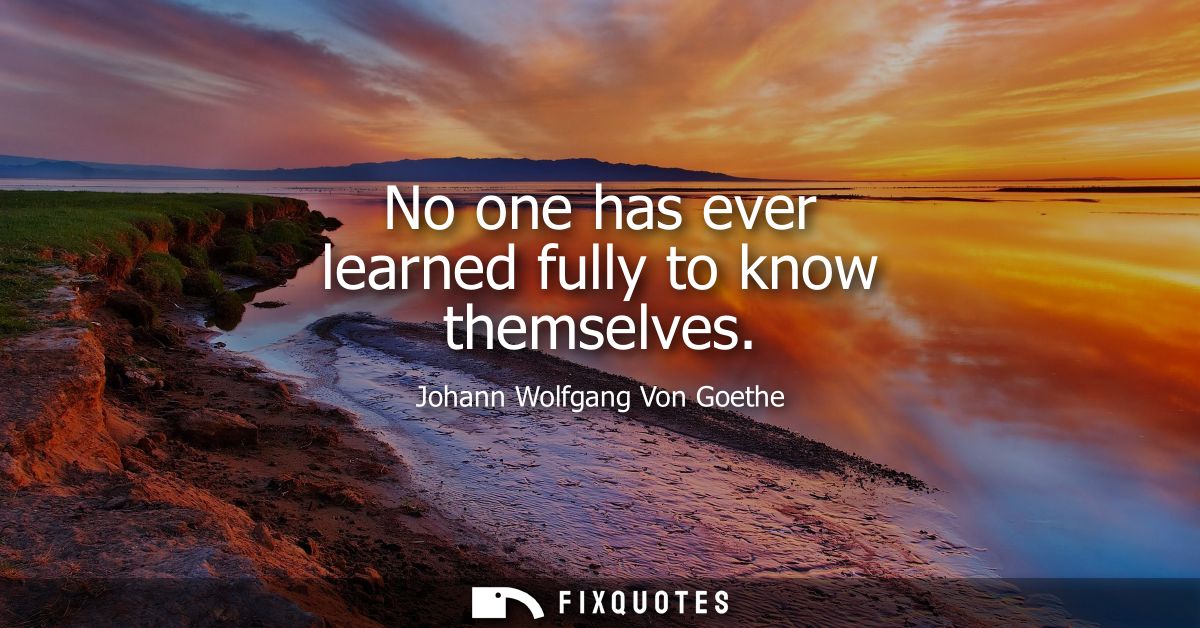 No one has ever learned fully to know themselves - Johann Wolfgang Von Goethe