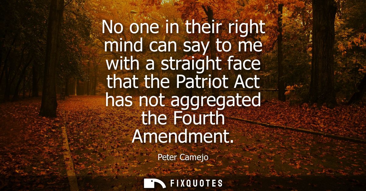 No one in their right mind can say to me with a straight face that the Patriot Act has not aggregated the Fourth Amendme