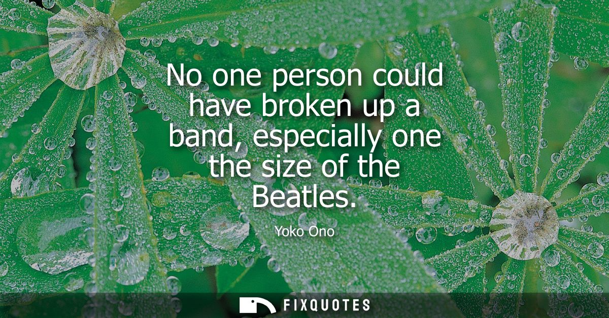 No one person could have broken up a band, especially one the size of the Beatles