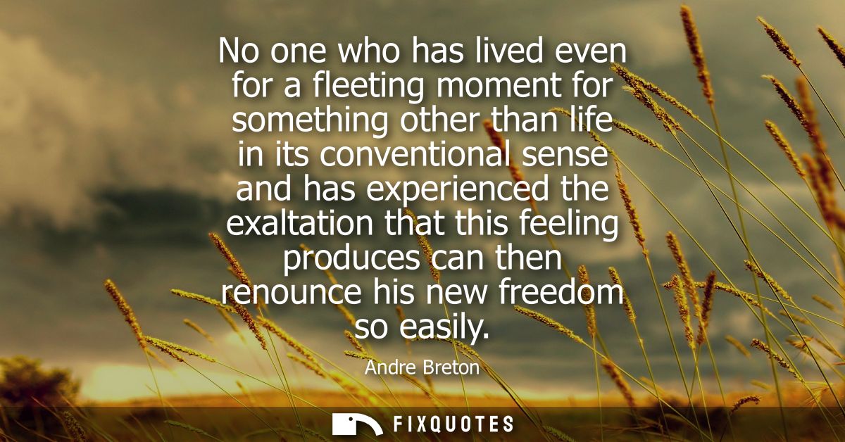 No one who has lived even for a fleeting moment for something other than life in its conventional sense and has experien