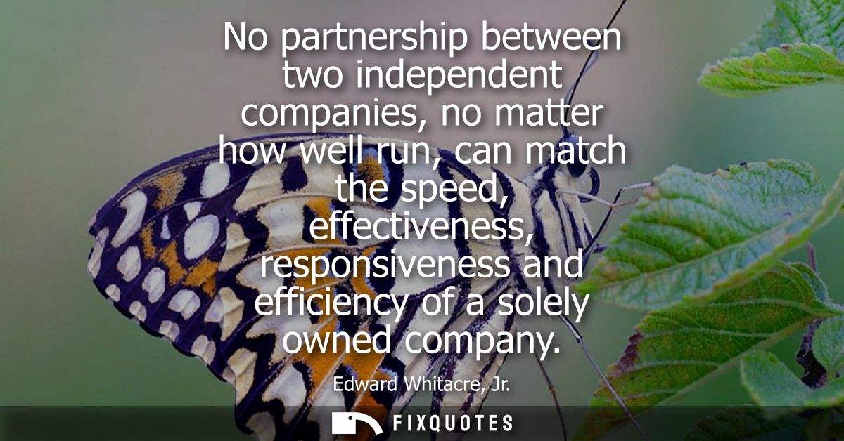 No partnership between two independent companies, no matter how well run, can match the speed, effectiveness, responsive