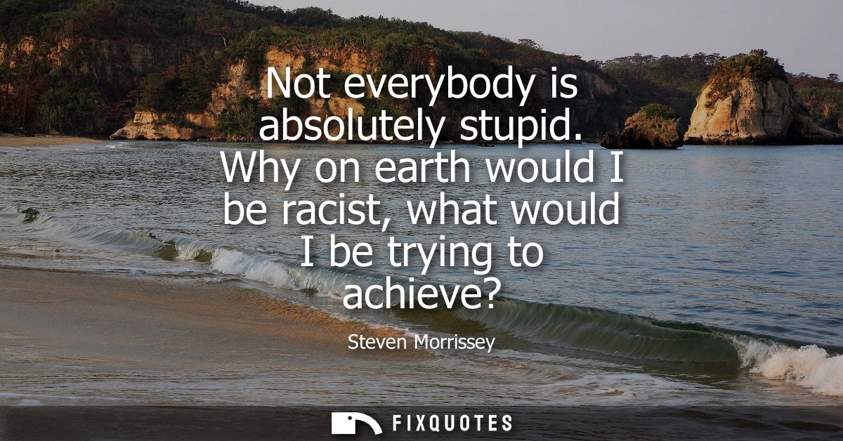 Not everybody is absolutely stupid. Why on earth would I be racist, what would I be trying to achieve?