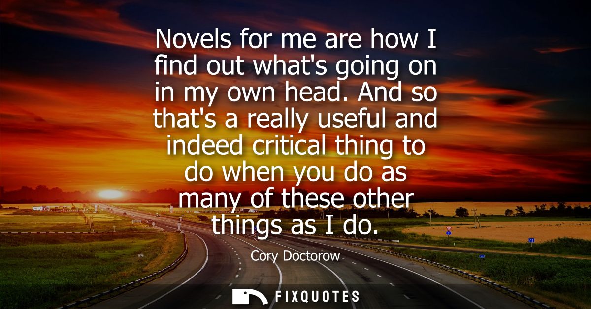 Novels for me are how I find out whats going on in my own head. And so thats a really useful and indeed critical thing t
