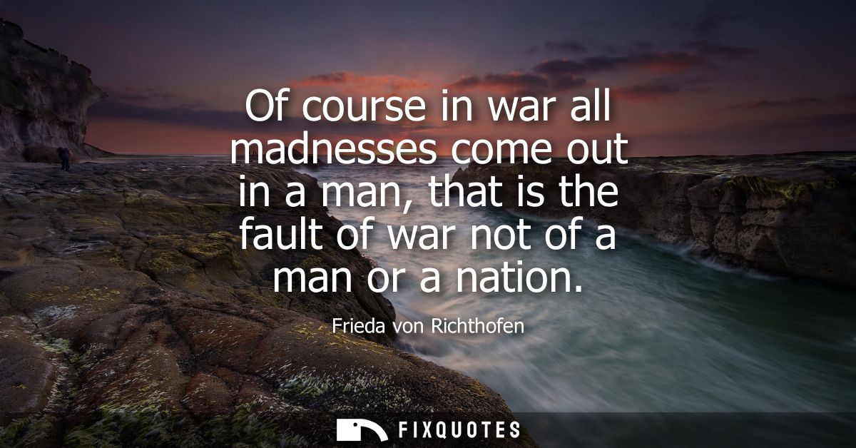 Of course in war all madnesses come out in a man, that is the fault of war not of a man or a nation