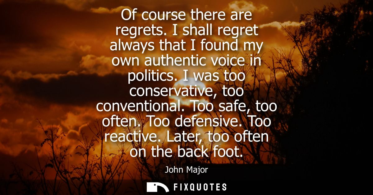 Of course there are regrets. I shall regret always that I found my own authentic voice in politics. I was too conservati