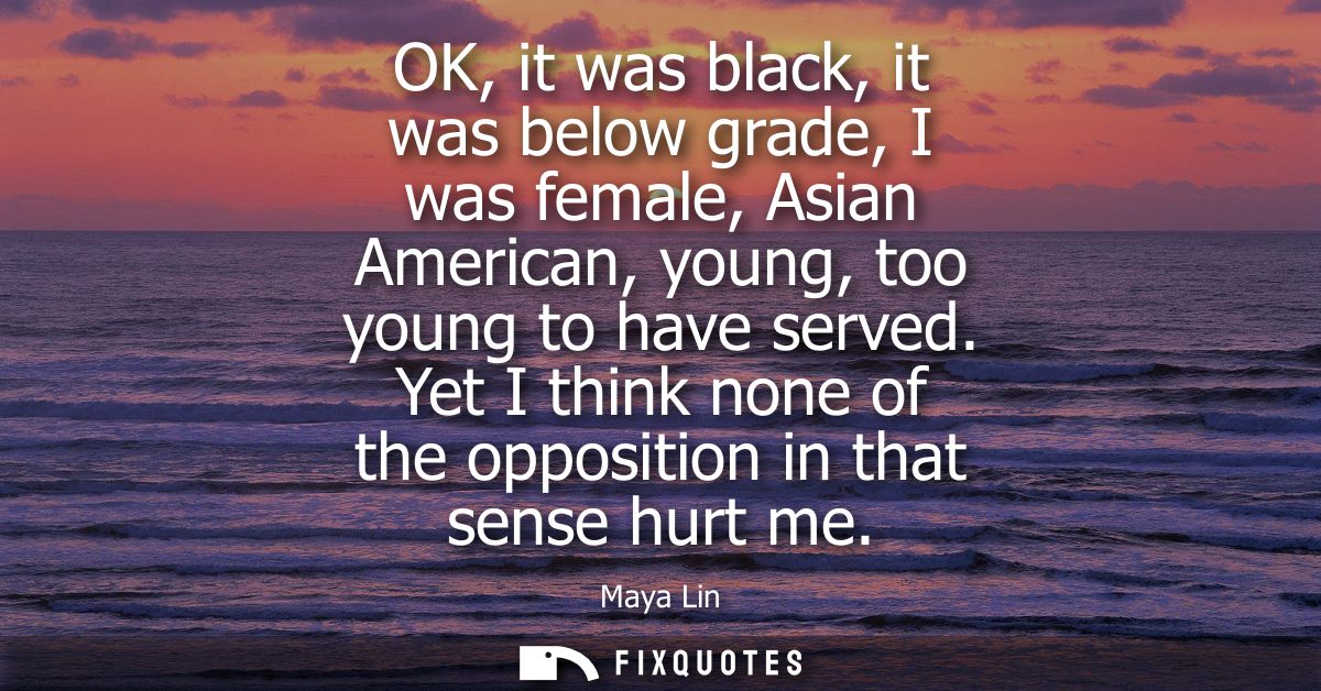 OK, it was black, it was below grade, I was female, Asian American, young, too young to have served. Yet I think none of