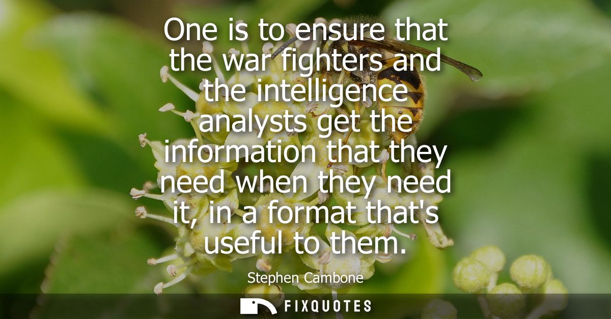 One is to ensure that the war fighters and the intelligence analysts get the information that they need when they need i