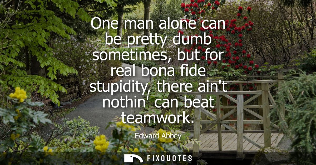 One man alone can be pretty dumb sometimes, but for real bona fide stupidity, there aint nothin can beat teamwork