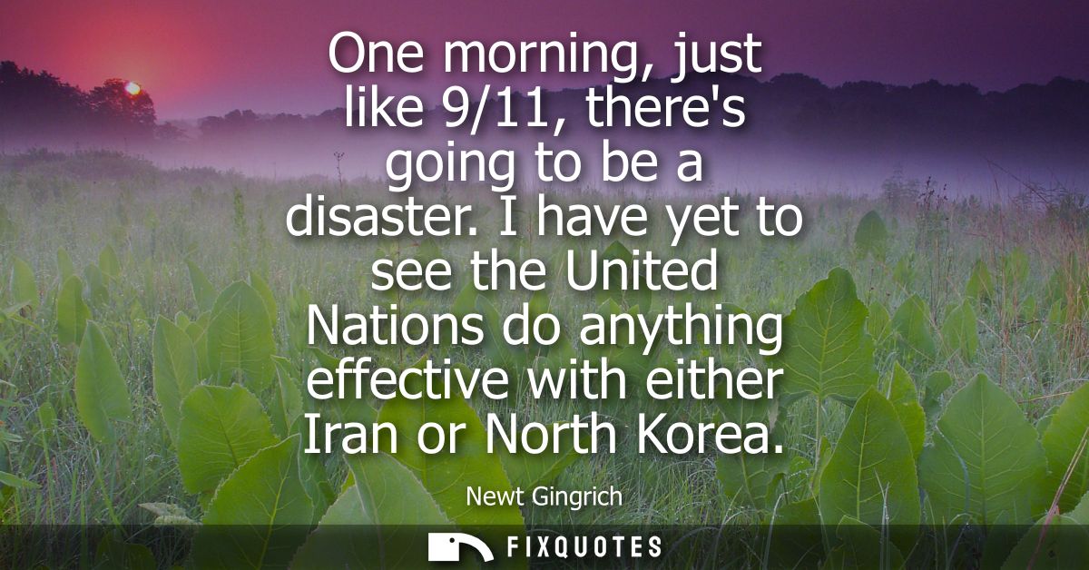 One morning, just like 9/11, theres going to be a disaster. I have yet to see the United Nations do anything effective w
