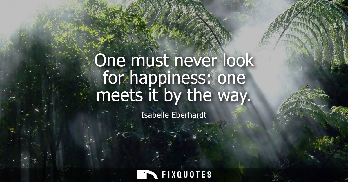One must never look for happiness: one meets it by the way