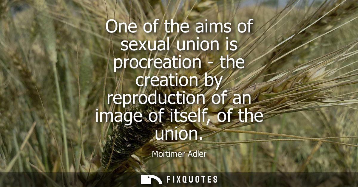 One of the aims of sexual union is procreation - the creation by reproduction of an image of itself, of the union