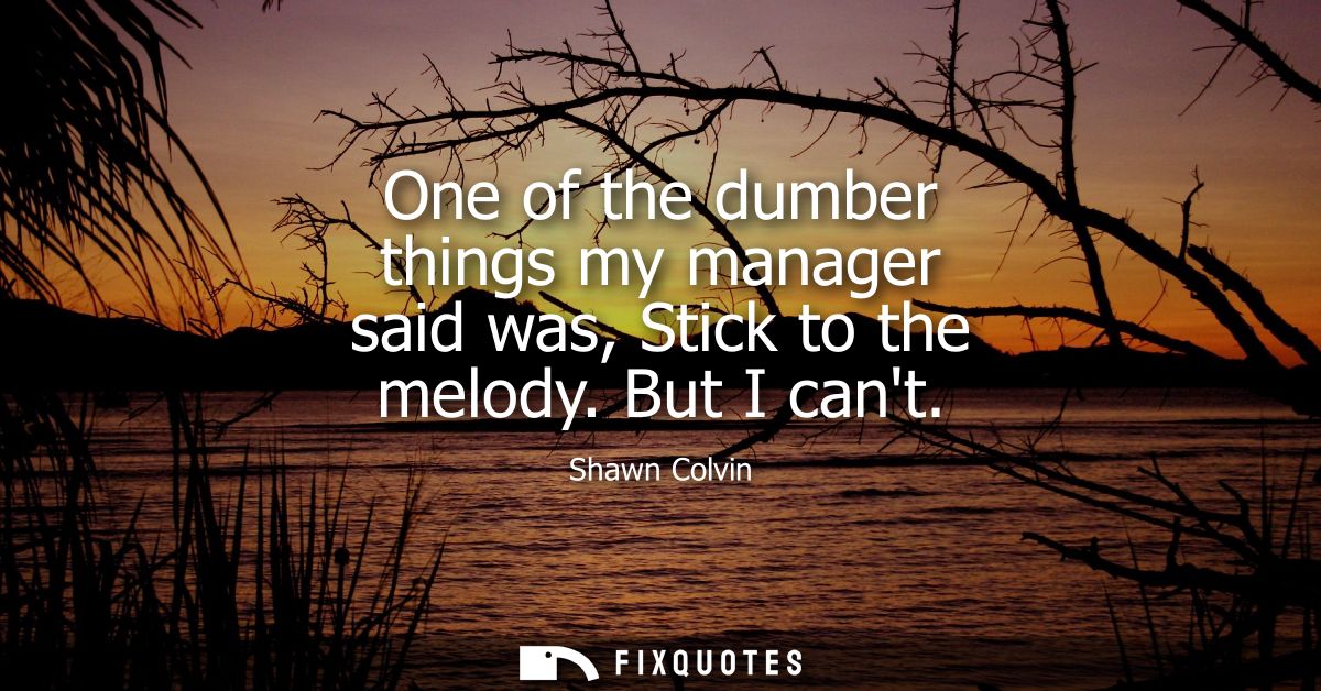 One of the dumber things my manager said was, Stick to the melody. But I cant