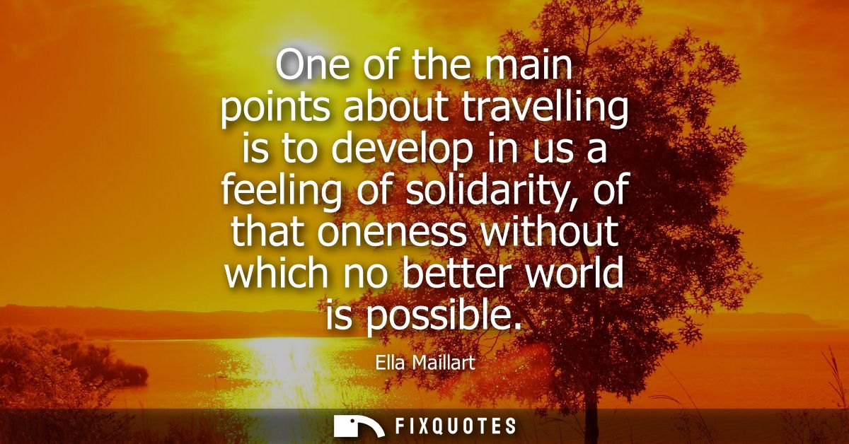 One of the main points about travelling is to develop in us a feeling of solidarity, of that oneness without which no be