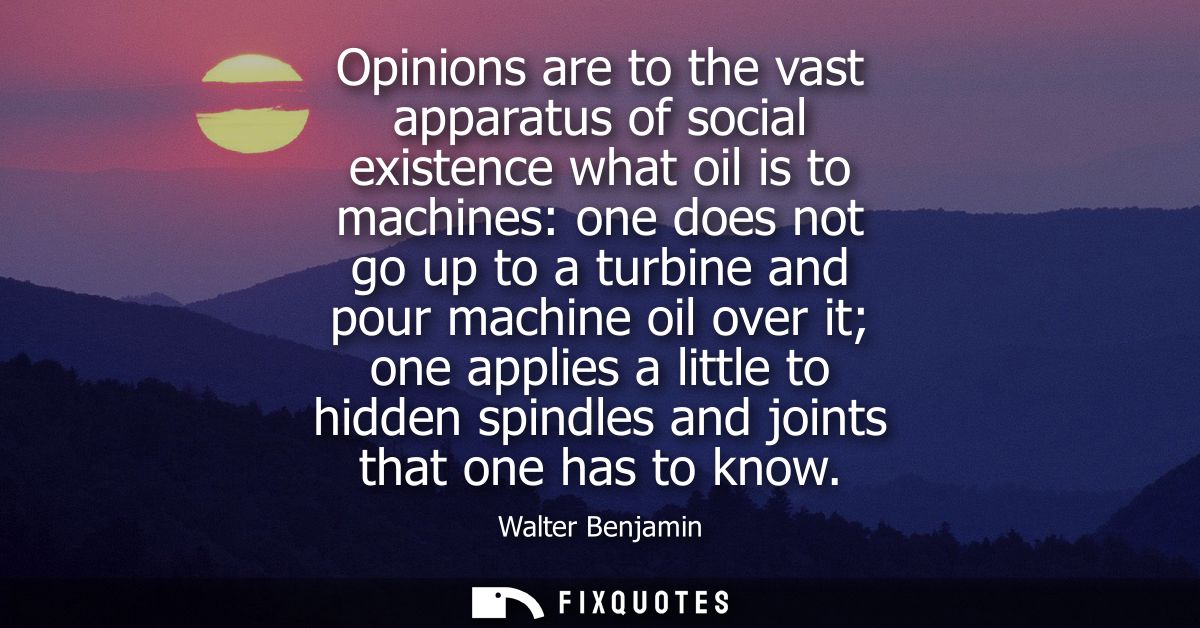 Opinions are to the vast apparatus of social existence what oil is to machines: one does not go up to a turbine and pour