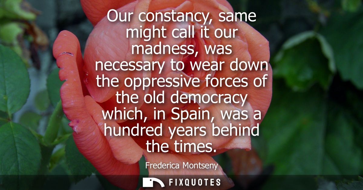 Our constancy, same might call it our madness, was necessary to wear down the oppressive forces of the old democracy whi