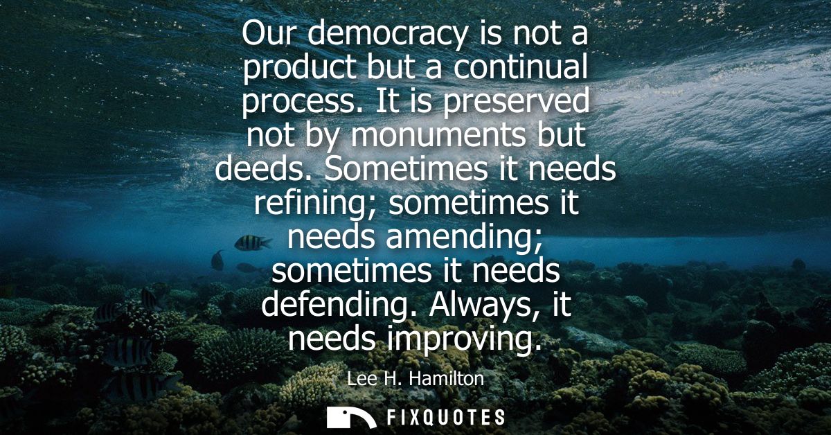 Our democracy is not a product but a continual process. It is preserved not by monuments but deeds. Sometimes it needs r