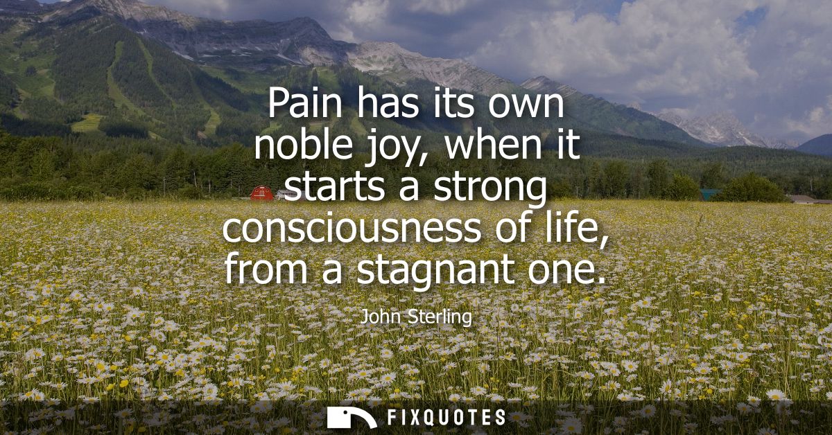 Pain has its own noble joy, when it starts a strong consciousness of life, from a stagnant one