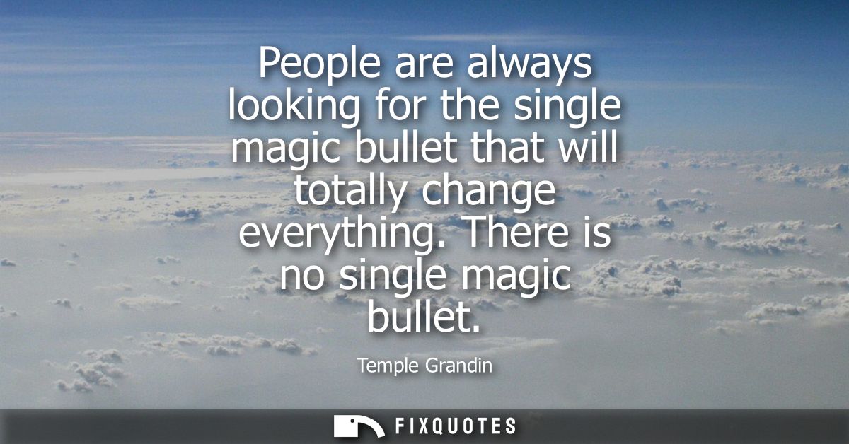 People are always looking for the single magic bullet that will totally change everything. There is no single magic bull