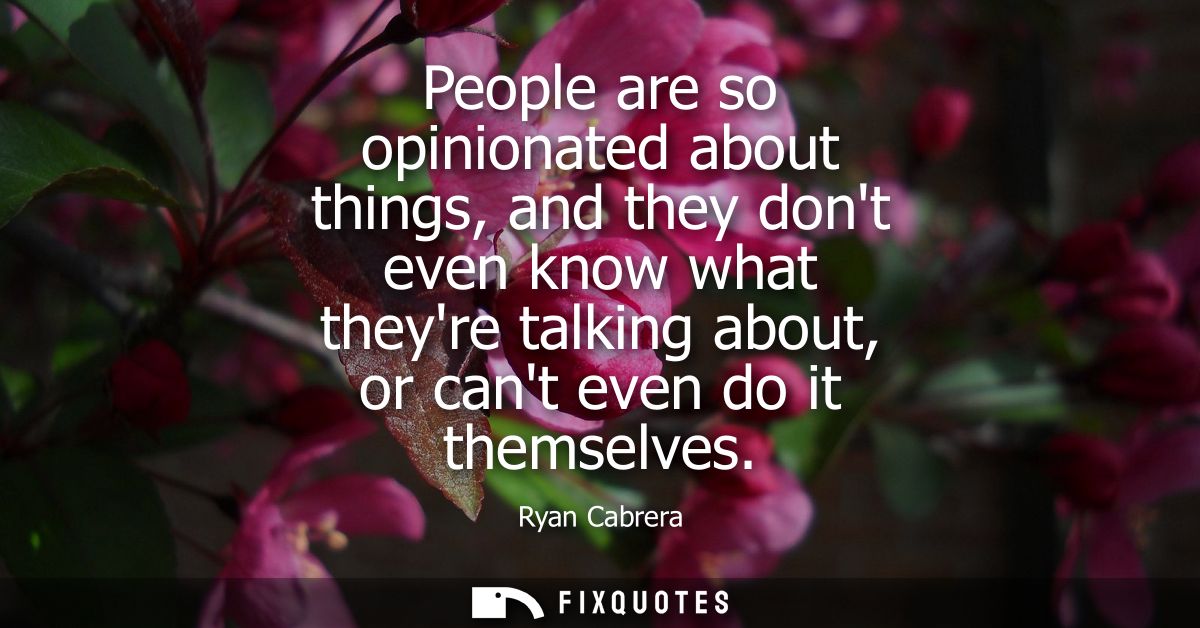 People are so opinionated about things, and they dont even know what theyre talking about, or cant even do it themselves