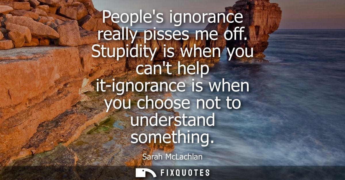 Peoples ignorance really pisses me off. Stupidity is when you cant help it-ignorance is when you choose not to understan