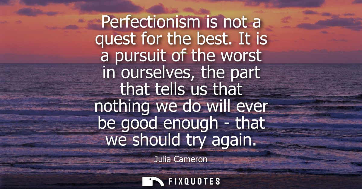 Perfectionism is not a quest for the best. It is a pursuit of the worst in ourselves, the part that tells us that nothin