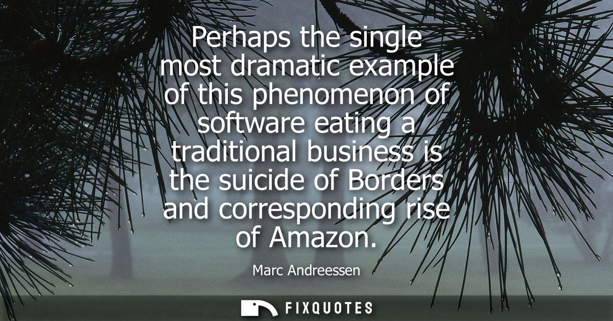 Perhaps the single most dramatic example of this phenomenon of software eating a traditional business is the suicide of 