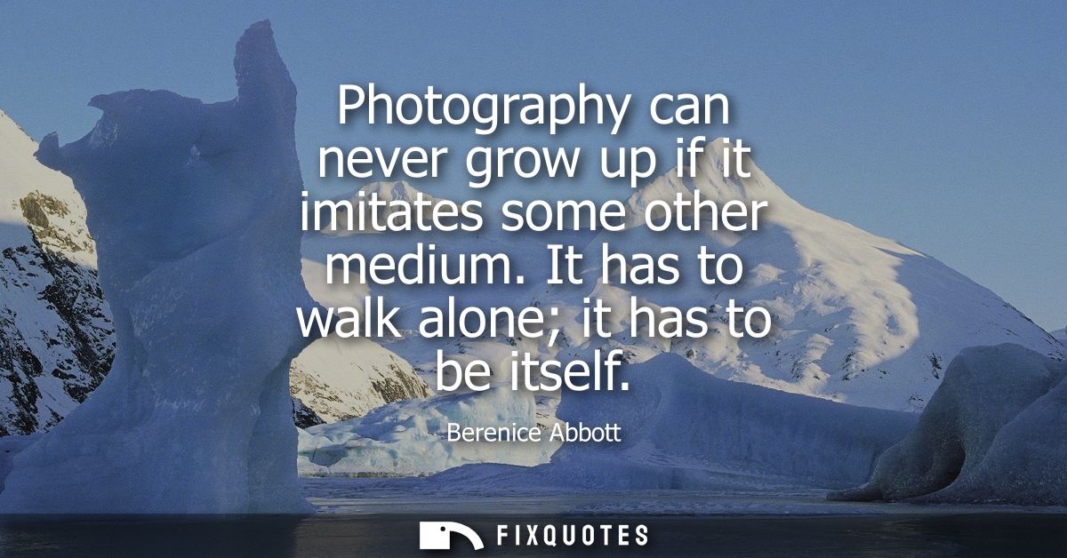 Photography can never grow up if it imitates some other medium. It has to walk alone it has to be itself