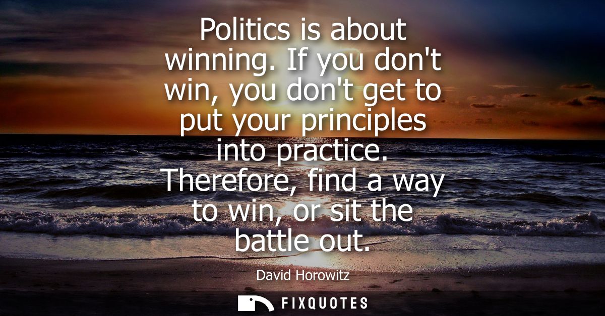Politics is about winning. If you dont win, you dont get to put your principles into practice. Therefore, find a way to 