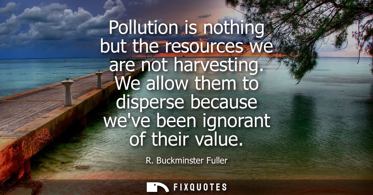 Pollution is nothing but the resources we are not harvesting. We allow them to disperse because weve been ignorant of th
