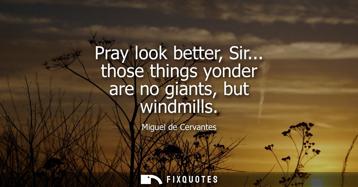 Pray look better, Sir... those things yonder are no giants, but windmills