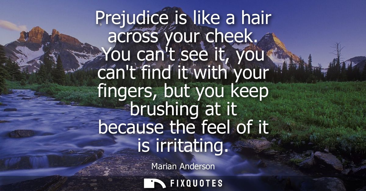 Prejudice is like a hair across your cheek. You cant see it, you cant find it with your fingers, but you keep brushing a