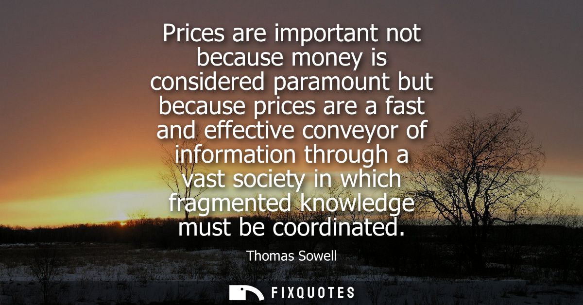 Prices are important not because money is considered paramount but because prices are a fast and effective conveyor of i