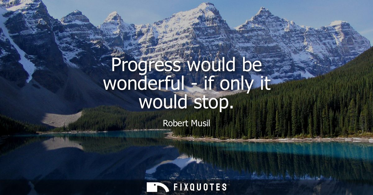 Progress would be wonderful - if only it would stop