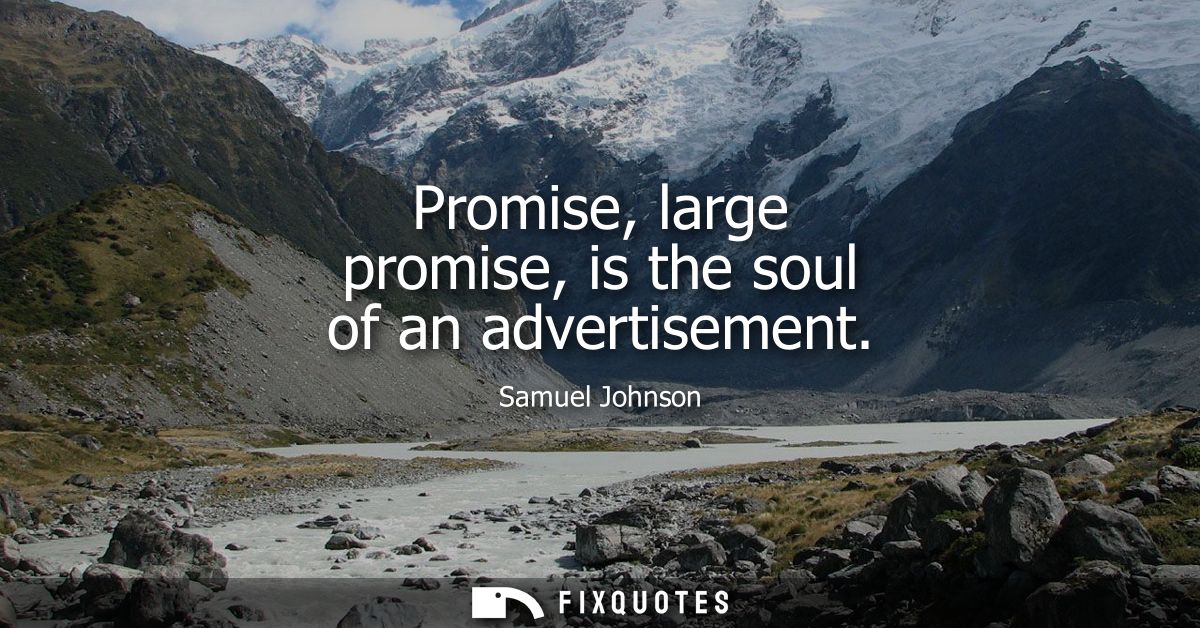 Promise, large promise, is the soul of an advertisement - Samuel Johnson